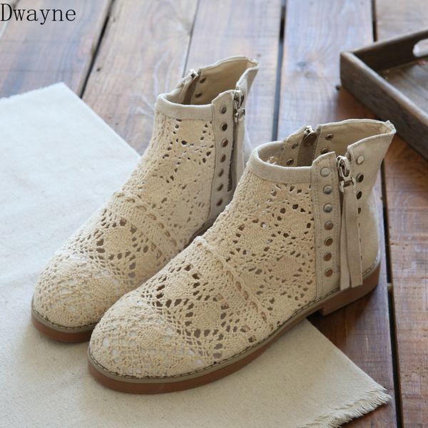 literary vintage cutout booties summer comfort rivets joker boots women, Black 
literary vintage cutout booties summer comfort rivets joker boots women, Black