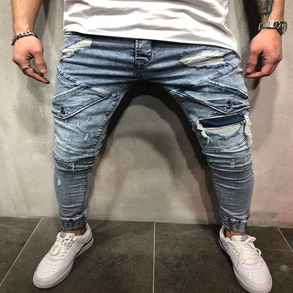 men's jeans autumn winter men hole denim solid color pockets washed stretch slim cowboy full-length pencil pants male distressed, Blue
men's jeans autumn winter men hole denim solid color pockets washed stretch slim cowboy full-length pencil pants male distressed, Blue