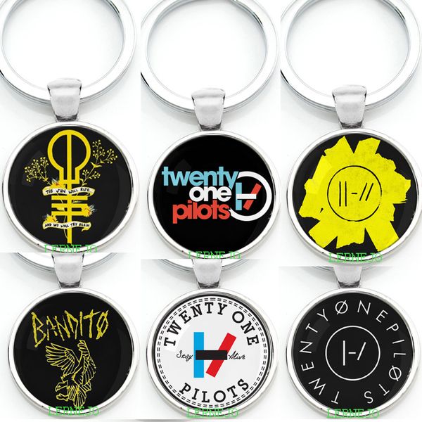 

twenty one pilots symbol key chain key ring america rock band logo keychain skeleton clique music flyer keyfob for fans gift, Silver