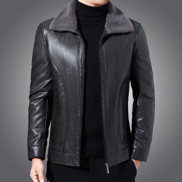 men's leather & faux down jacket sheep coat for young and middle-aged winter thickened locomotive, Black
men's leather & faux down jacket sheep coat for young and middle-aged winter thickened locomotive, Black