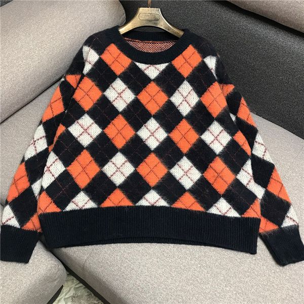 luxury designer brand knitted sweater for women vintage o neck contrast color diamond lattice loose knitted pullover sweater, White;black
luxury designer brand knitted sweater for women vintage o neck contrast color diamond lattice loose knitted pullover sweater, White;black