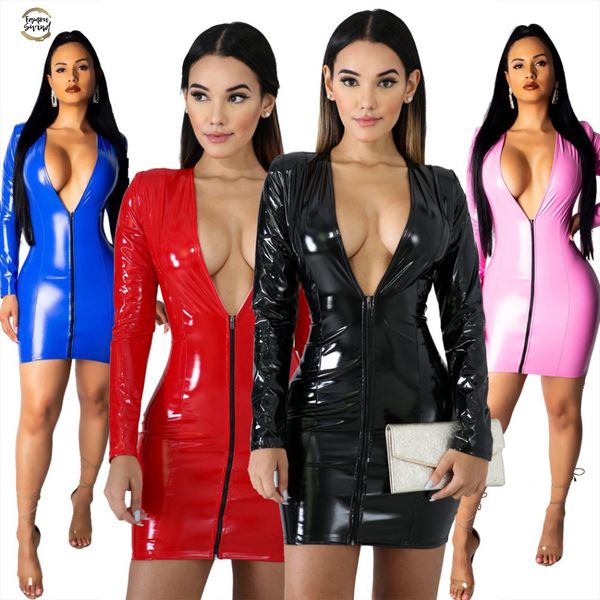 women pu leather dresses zippers faux pu leather dress high elasticity sheath dress deep v neck faux leather short dress, Black;gray
women pu leather dresses zippers faux pu leather dress high elasticity sheath dress deep v neck faux leather short dress, Black;gray