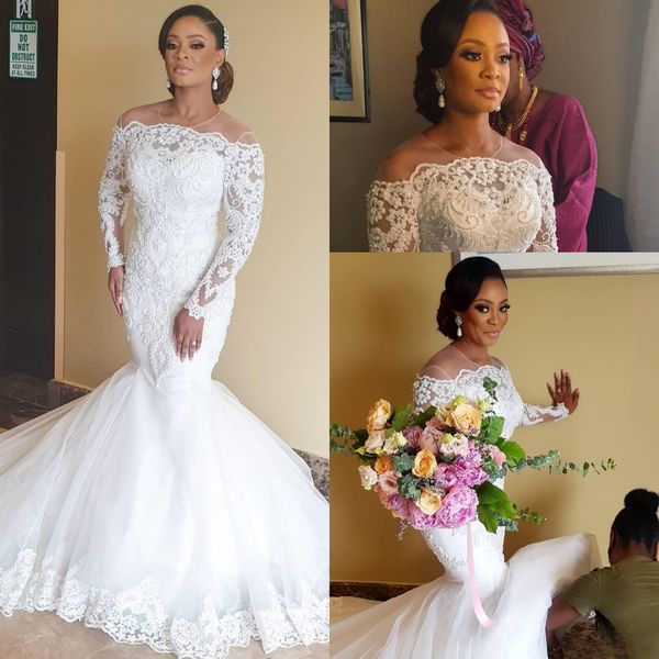 2020 new arabic aso ebi mermaid wedding dresses jewel neck long sleeves pearls beading organza court train formal plus size bridal gowns, White
2020 new arabic aso ebi mermaid wedding dresses jewel neck long sleeves pearls beading organza court train formal plus size bridal gowns, White