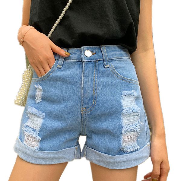women's shorts 2021 summer retro high-waisted cuffed denim korean-style ripped jean with holes feminino jeans, White;black
women's shorts 2021 summer retro high-waisted cuffed denim korean-style ripped jean with holes feminino jeans, White;black
