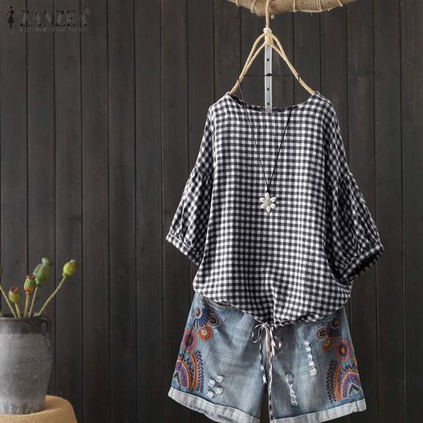 2020 zanzea women plaid checked blouse summer vintage o neck 3/4 sleeve shirt casual loose blusas tunic plus size chemise, White
2020 zanzea women plaid checked blouse summer vintage o neck 3/4 sleeve shirt casual loose blusas tunic plus size chemise, White