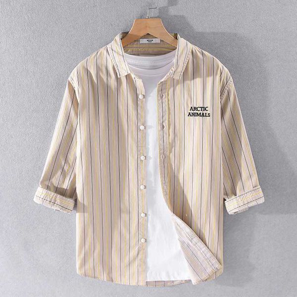 new pure cotton three-quarter sleeved striped shirt men fashion men shirts casual comfortable shirt for overhemd, White;black
new pure cotton three-quarter sleeved striped shirt men fashion men shirts casual comfortable shirt for overhemd, White;black