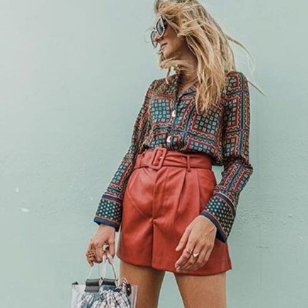 aprilgrass brand designer women black orange color pu leather high waist with belt wide leg faux leather shorts loose pu shorts, White;black
aprilgrass brand designer women black orange color pu leather high waist with belt wide leg faux leather shorts loose pu shorts, White;black