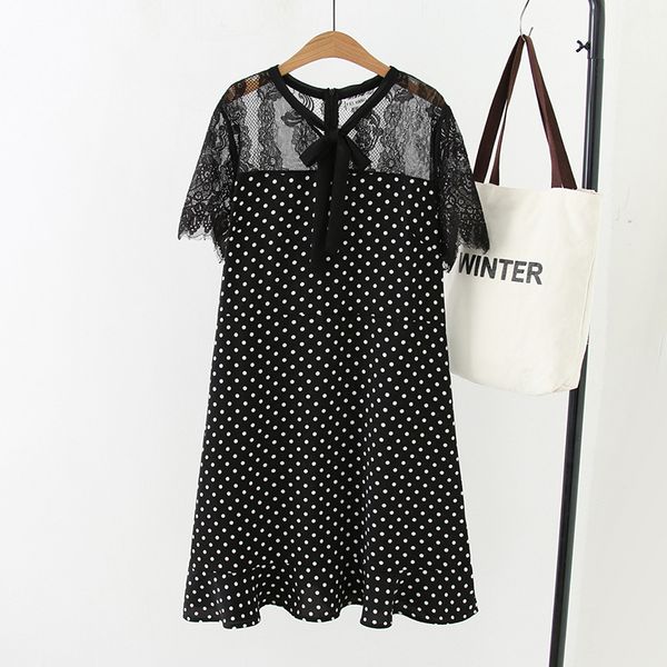 plus size lace patchwork black dot women dress 2020 casual summer bow collar short sleeve ladies mermaid vestido female 4xl, Black;gray
plus size lace patchwork black dot women dress 2020 casual summer bow collar short sleeve ladies mermaid vestido female 4xl, Black;gray