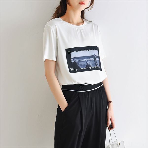 zhe zhi 2020 printed short-sleeved t-shirt female temperament silk stitching mercerized cotton ins t-shirt mercerized cotton, White
zhe zhi 2020 printed short-sleeved t-shirt female temperament silk stitching mercerized cotton ins t-shirt mercerized cotton, White