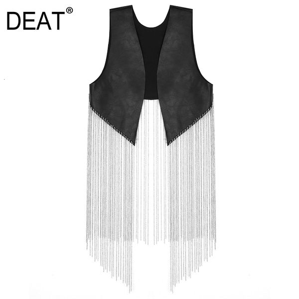 deat fashion punk style v neck collar open stitch chain spliced tassels women black short slim vest 2019 autumn winter new td485, Black;white
deat fashion punk style v neck collar open stitch chain spliced tassels women black short slim vest 2019 autumn winter new td485, Black;white