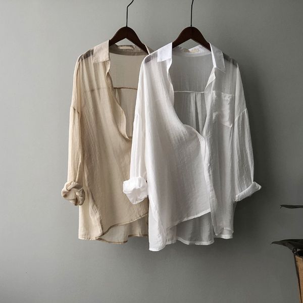 2020 summer new tencel cotton sunscreen shirt women's thin loose solid color long shirt thin coat women's, White
2020 summer new tencel cotton sunscreen shirt women's thin loose solid color long shirt thin coat women's, White