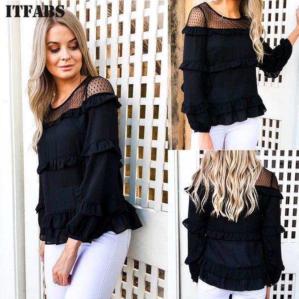 women 2019 fashion long sleeve round lace floral collar office shirt chiffon ruffle shirt casual plus size blusas femininas, White
women 2019 fashion long sleeve round lace floral collar office shirt chiffon ruffle shirt casual plus size blusas femininas, White