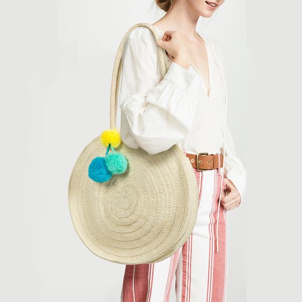 fashion round rattan women shoulder bags casual straw bag plush ball pendant wicker woven lady handbags large summer beach purse
fashion round rattan women shoulder bags casual straw bag plush ball pendant wicker woven lady handbags large summer beach purse