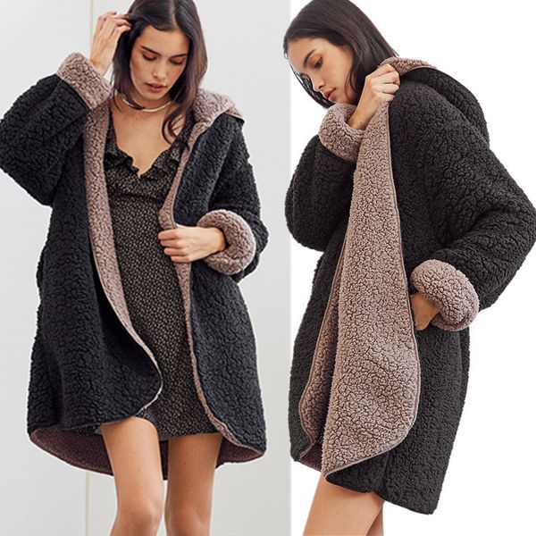 women's double-sided lambswool long coats thick warm teddy shaggy loose hooded winter jackets female lazy outerwear, Black
women's double-sided lambswool long coats thick warm teddy shaggy loose hooded winter jackets female lazy outerwear, Black