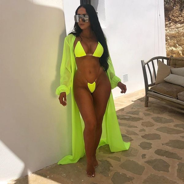 haoyuan neon fashion 3 piece set bikini women 2020 summer transparent swimwear and long chiffon cover up outfit beach suit, White;black
haoyuan neon fashion 3 piece set bikini women 2020 summer transparent swimwear and long chiffon cover up outfit beach suit, White;black