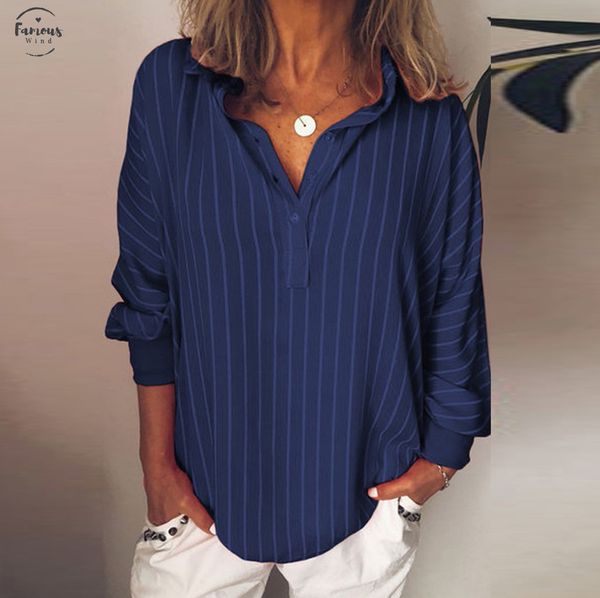 fashion women blouses loose casual striped button lapel long sleeve striped shirt blouse camisa mujer 30, White
fashion women blouses loose casual striped button lapel long sleeve striped shirt blouse camisa mujer 30, White