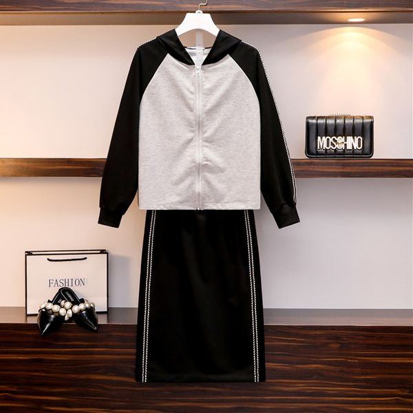 women casual autumn warm tracksuit two piece skirt suit hooded zipper jacket and midi slim skirt plus size black 2 pcs set, White
women casual autumn warm tracksuit two piece skirt suit hooded zipper jacket and midi slim skirt plus size black 2 pcs set, White