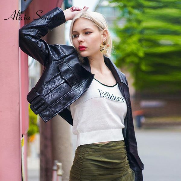 women's leather & faux high end jacket women short motorcycle fashion 2 buttons bandage red crocodile pattern fake snake soft pu coats, Black
women's leather & faux high end jacket women short motorcycle fashion 2 buttons bandage red crocodile pattern fake snake soft pu coats, Black