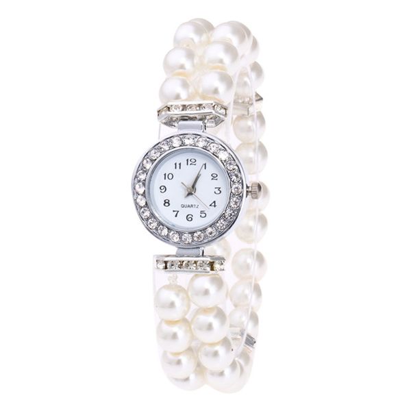 fashion simulated pearl strap watch women rhinestone small dial bracelet watch quartz wrist clock, Slivery;brown
fashion simulated pearl strap watch women rhinestone small dial bracelet watch quartz wrist clock, Slivery;brown