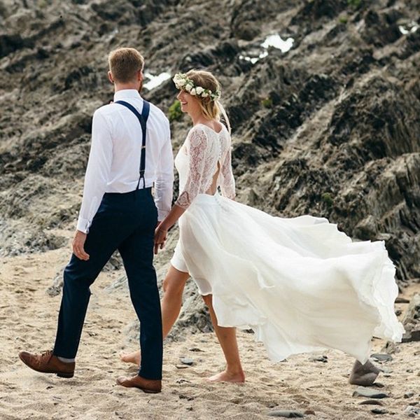 simple lace chiffon hi low beach wedding dresses 2020 illusion long sleeve unique neckline piping wedding reception dress bridal country, White
simple lace chiffon hi low beach wedding dresses 2020 illusion long sleeve unique neckline piping wedding reception dress bridal country, White