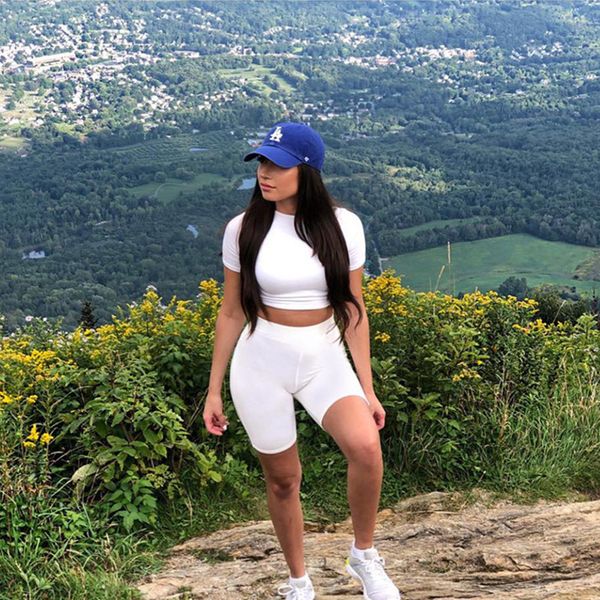 round collar two-piece set nightclub slim short sleeve high waist shorts yoga set gym clothing fitness leggings suit, White;red
round collar two-piece set nightclub slim short sleeve high waist shorts yoga set gym clothing fitness leggings suit, White;red
