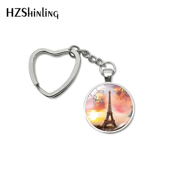 

2019 new fashion bonjour paris heart keychains je t'aime eiffel tower glass cabochon key fob for women men gifts, Silver