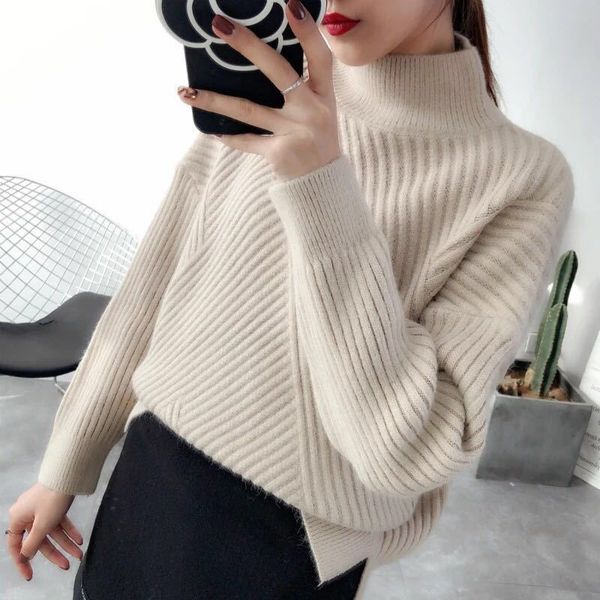 women's sweaters peonfly 2021 thick warm winter sweater female long sleeve knitted loose turtleneck jumper women and pullover robe femm, White;black
women's sweaters peonfly 2021 thick warm winter sweater female long sleeve knitted loose turtleneck jumper women and pullover robe femm, White;black