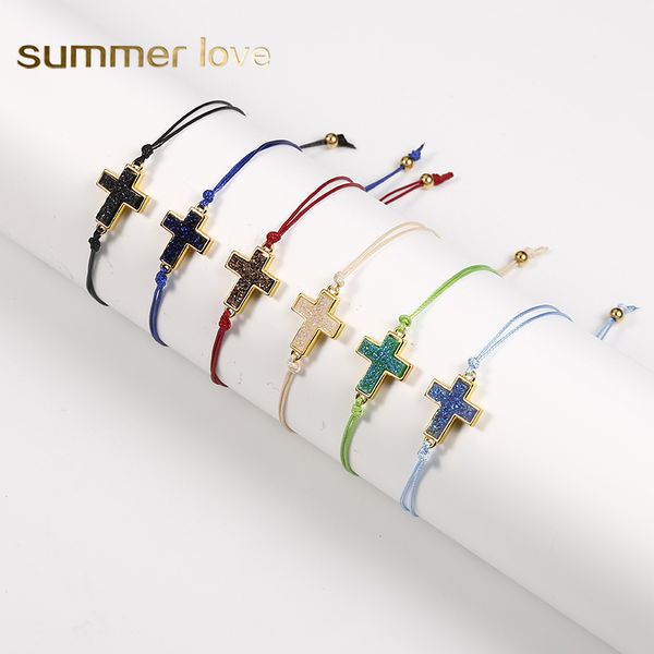 fashion natural resin stone cross druzy pendant bracelet with wish card colorful string rope braid bracelets for men women jewelry gift, Golden;silver
fashion natural resin stone cross druzy pendant bracelet with wish card colorful string rope braid bracelets for men women jewelry gift, Golden;silver