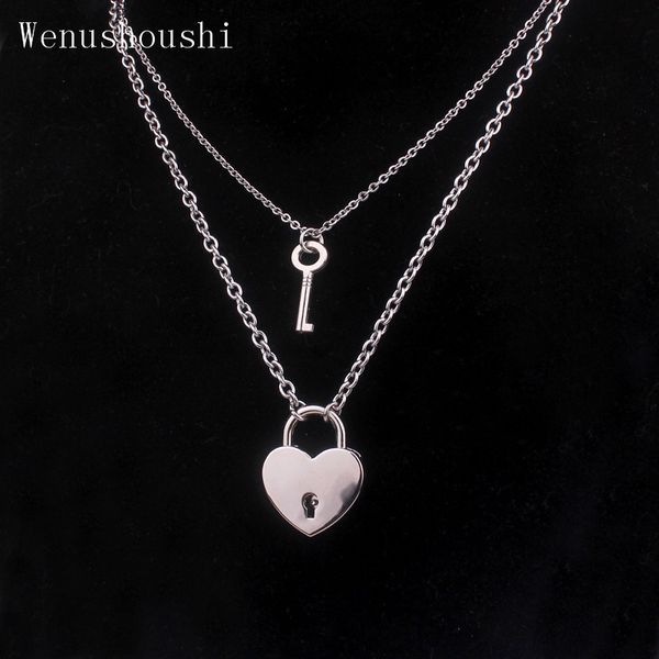 titanium stainless steel no fade good quality punk heart lock necklaces girls rock key necklace women multi layered di079, Silver
titanium stainless steel no fade good quality punk heart lock necklaces girls rock key necklace women multi layered di079, Silver