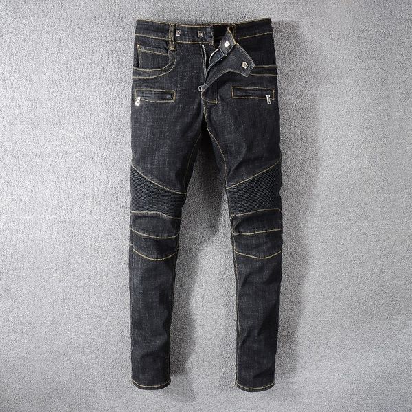 new france style men's moto pants ripped blue skinny raw denim biker black jeans stretch slim trousers size 29-42 #1073
new france style men's moto pants ripped blue skinny raw denim biker black jeans stretch slim trousers size 29-42 #1073