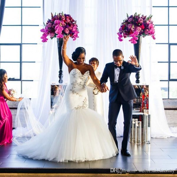 african mermaid wedding dresses sweetheart tulle ruched beaded crystals sweep train wedding dress bridal gowns robes de mariée vestidos, White
african mermaid wedding dresses sweetheart tulle ruched beaded crystals sweep train wedding dress bridal gowns robes de mariée vestidos, White
