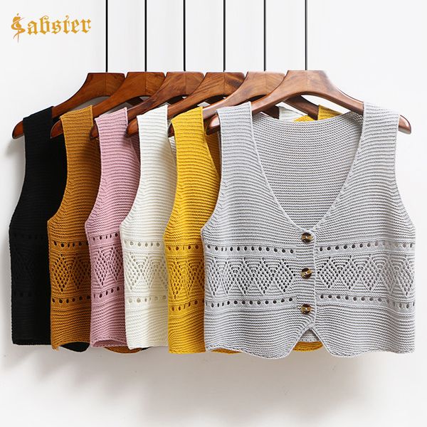 2019 new women spring sleeveless knitted vest woman slim stitching knitting cardigans clothing hollow out short vest xz215, Black;white
2019 new women spring sleeveless knitted vest woman slim stitching knitting cardigans clothing hollow out short vest xz215, Black;white