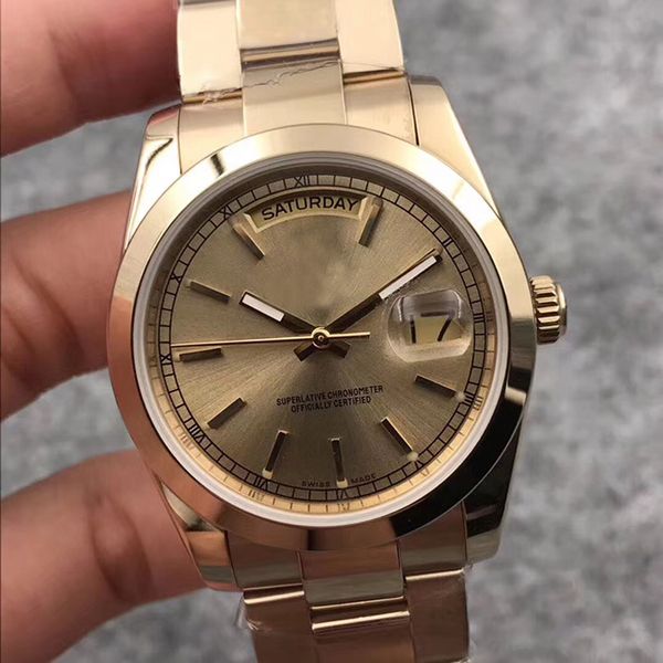 replace automatic movement date day men watch gold dial 18k gold band watch, Slivery;brown
replace automatic movement date day men watch gold dial 18k gold band watch, Slivery;brown