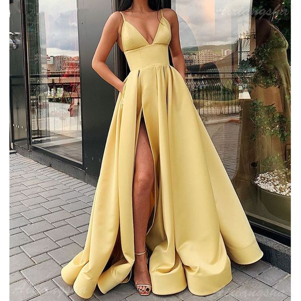 yellow women evening dress spaghetti straps party gown satin v-neck prom dress with pockets 2019 long vestido fiesta, White;black
yellow women evening dress spaghetti straps party gown satin v-neck prom dress with pockets 2019 long vestido fiesta, White;black