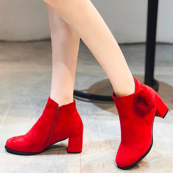 women ankle boots elegant red wedding shoes fashion winter leisure solid pointed toe zipper square high heel shoes botas mujer, Black
women ankle boots elegant red wedding shoes fashion winter leisure solid pointed toe zipper square high heel shoes botas mujer, Black