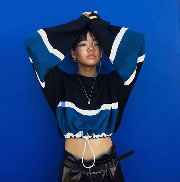 new full sleeve blue white striped patchwork drawstring sweatshirts 2018 autumn winter women casual short o-neck crop, Black
new full sleeve blue white striped patchwork drawstring sweatshirts 2018 autumn winter women casual short o-neck crop, Black