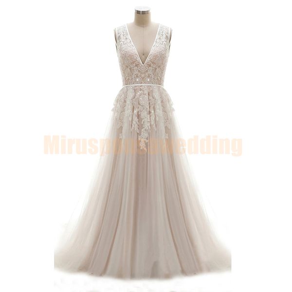bridal dresses deep v-neck tulle champagne romantic wedding dresses for sale a-line lace appliques sash bodice wedding dresses for bride, White
bridal dresses deep v-neck tulle champagne romantic wedding dresses for sale a-line lace appliques sash bodice wedding dresses for bride, White
