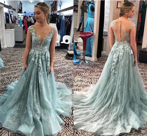 chic lace 2020 prom dresses sheer scoop cap sleeves appliques illusion buttons back formal evening party gowns sweep train vestido de festa, Black
chic lace 2020 prom dresses sheer scoop cap sleeves appliques illusion buttons back formal evening party gowns sweep train vestido de festa, Black