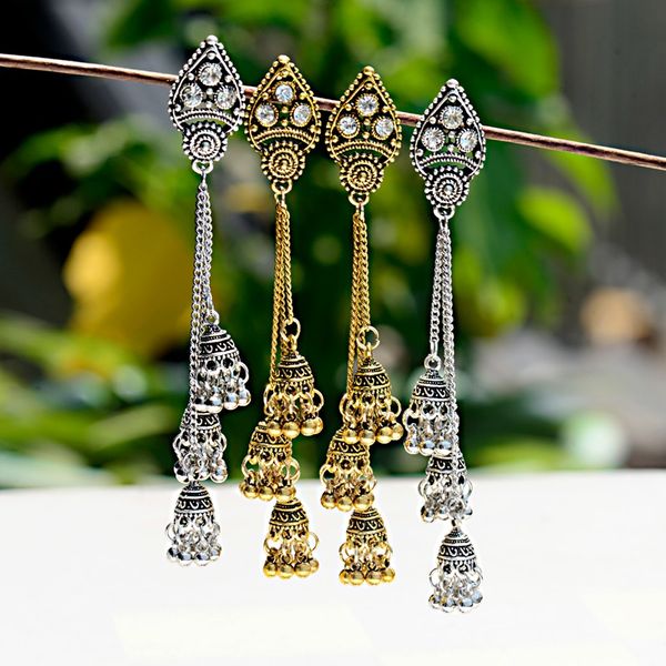 2019 women's india geometric long chain tassel hanging dangle drop earrings tibetan jewelry bohemia bell jhumka earrings, Silver
2019 women's india geometric long chain tassel hanging dangle drop earrings tibetan jewelry bohemia bell jhumka earrings, Silver