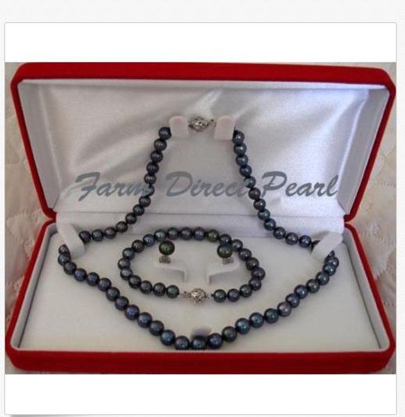 2019 genuine 7-8mm black pearl necklace earrings bracelet set cultured freshwater, Silver
2019 genuine 7-8mm black pearl necklace earrings bracelet set cultured freshwater, Silver