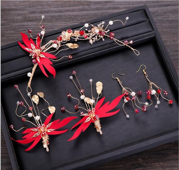 red hair band earrings set red hair side clip toast clothing cheongsam headdress, Silver
red hair band earrings set red hair side clip toast clothing cheongsam headdress, Silver