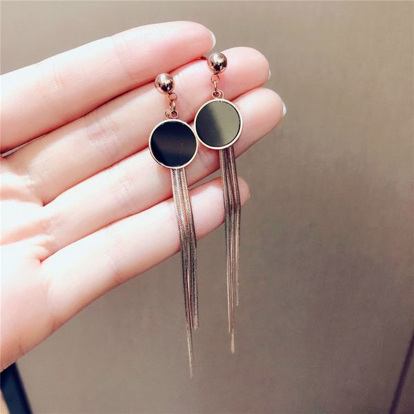 new metal trendy water drop women dangle earrings korean black long tassel bagel earrings titanium steel pendant jewelry, Golden
new metal trendy water drop women dangle earrings korean black long tassel bagel earrings titanium steel pendant jewelry, Golden