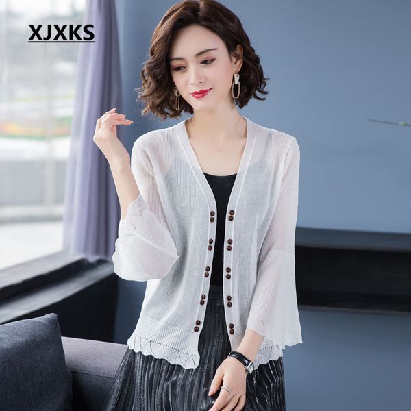 xjxks fashion v-neck 3/4 sleeve women cardigan 2020 spring summer new casual knitted women sun protection clothing, White
xjxks fashion v-neck 3/4 sleeve women cardigan 2020 spring summer new casual knitted women sun protection clothing, White