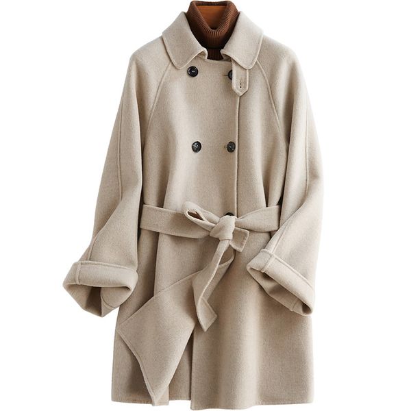 2020 new autumn chalaza two-sided wool temperament long fund cashmere loose coat suit-dress, Black