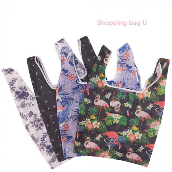 

2019 women foldable eco shopping bag tote pouch portable reusable grocery storage bag cactus flamingo dots drop shipping