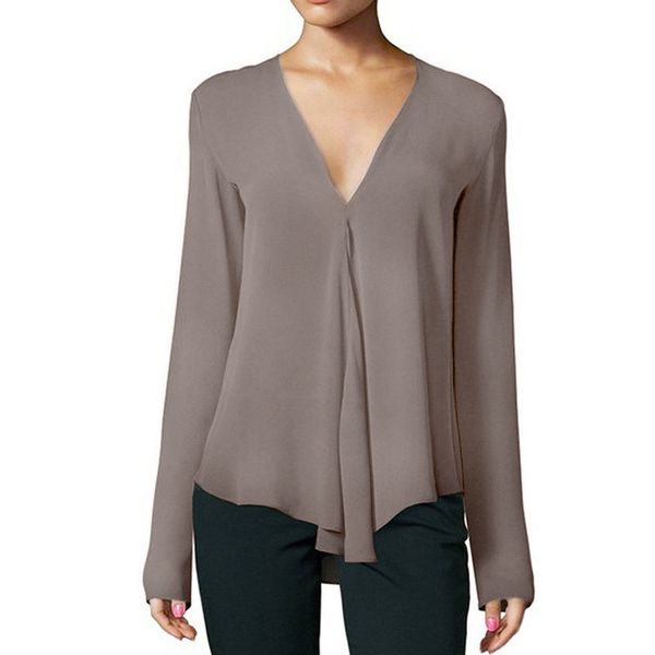 european and american new large deep v-neck long sleeve large chiffon blouse women's 17 colors 8, White
european and american new large deep v-neck long sleeve large chiffon blouse women's 17 colors 8, White