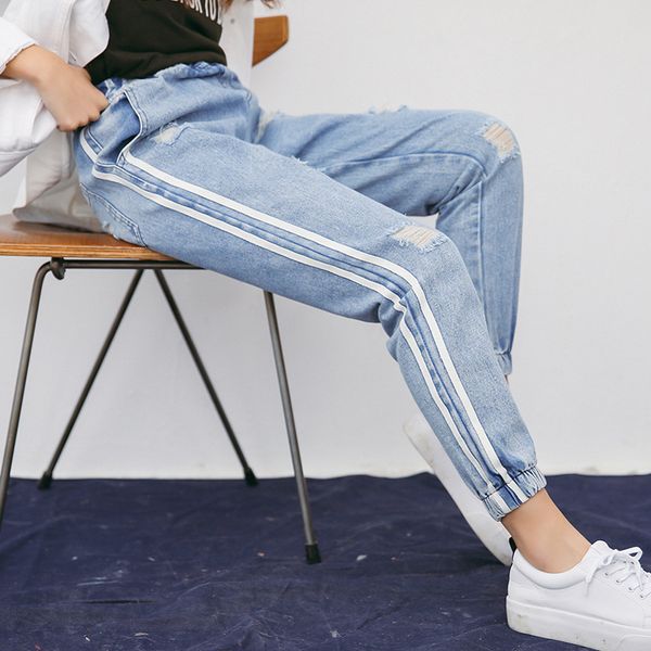 women side stripe jeans high waist ripped jogger jeans for women slim fit distressed female elastic waist ankle denim pant, Blue
women side stripe jeans high waist ripped jogger jeans for women slim fit distressed female elastic waist ankle denim pant, Blue