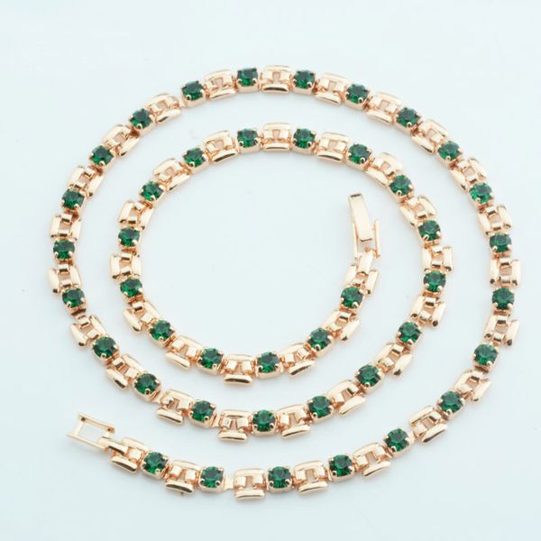 

5mm 9 color 50cm women 585 rose gold color chain cubic zircon white green stonet necklace, Silver