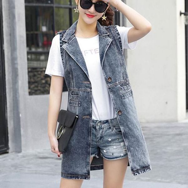 long section sleeveless denim vest waistcoat vest female spring and summer large size ladies coat df230, Black;white
long section sleeveless denim vest waistcoat vest female spring and summer large size ladies coat df230, Black;white