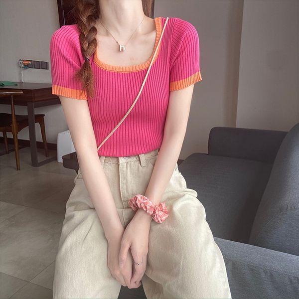 2020 women's collar t-shirt jacket short jacket bone short contrast color square collar slim temperament t-shirt knitted women's, White
2020 women's collar t-shirt jacket short jacket bone short contrast color square collar slim temperament t-shirt knitted women's, White